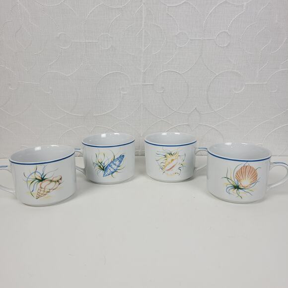 National Wildlife Federation Coffee Mugs White Beach Seashells Set of 4 Cups - Picture 1 of 16